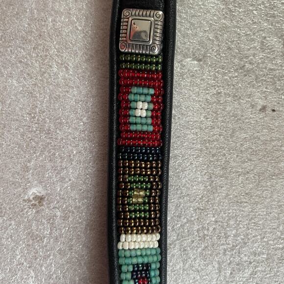 Vintage 90s Brighton Belt Women Small Black Leather Beaded Southwestern Western - Picture 3 of 9